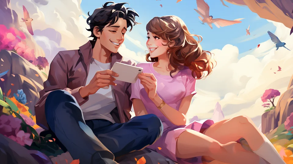 Couple jouant au jeu de couple en ligne Qui de Nous