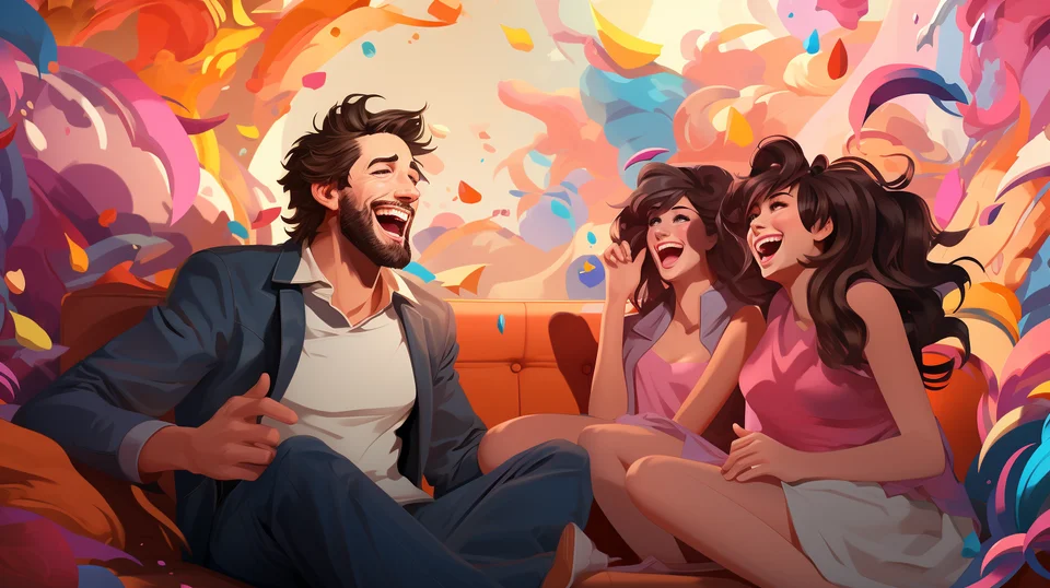 Amis s'amusant lors d'un quiz animé